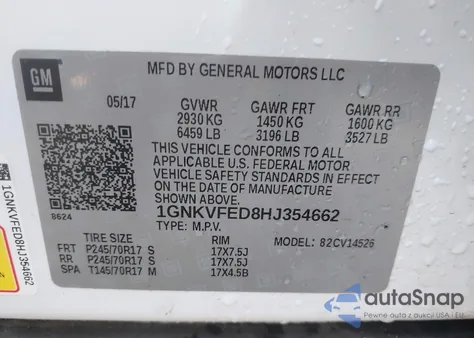 2017 Chevrolet Traverse Ls from USA, damaged, VIN 1GNKVFED8HJ354662